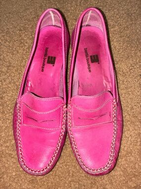 Hot Pink Leather Penny Loafers for Women
